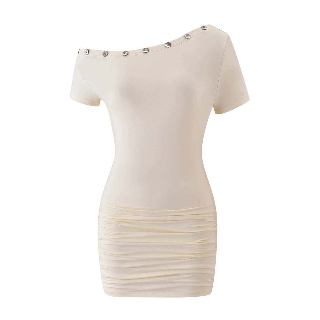 Damen Figurumspielendes Wickeloberteil mit asymmetrischem Ausschnitt und metallischen Knopfdetails Drune