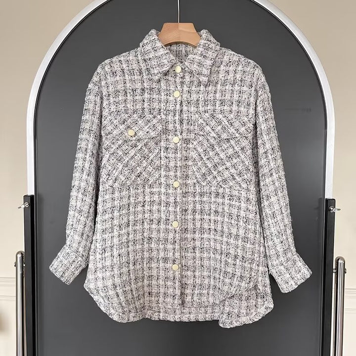 Damen lässige Hemdjacke mit strukturiertem Karomuster Drune