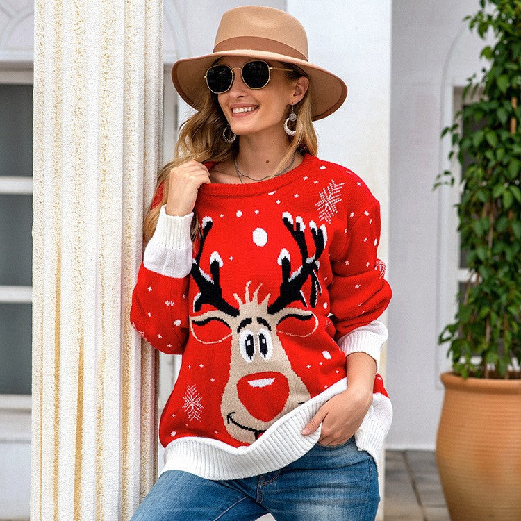 Damen Weihnachtspullover mit fröhlichem Rentiermotivation Drune