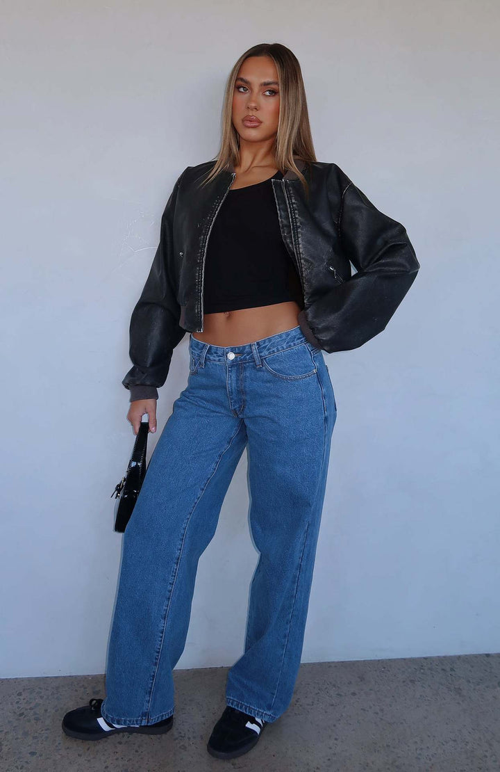 Damen lässige weite Jeans mit hohem Bund und modischem Schnitt Drune