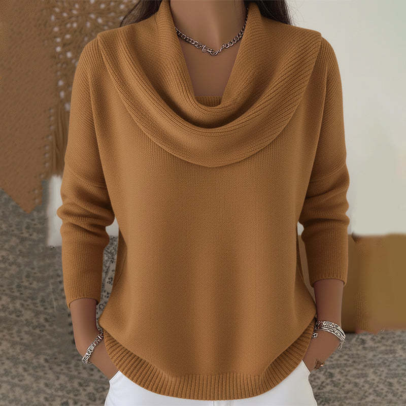 Damen nan fein gestrickter Pullover mit Wasserfallkragen und geripptem Saum Drune