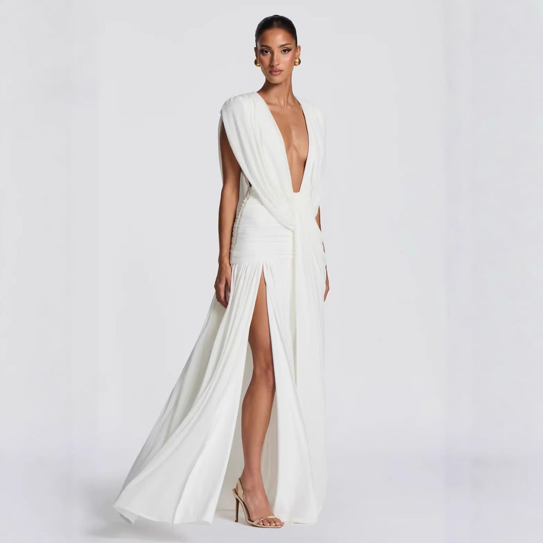 Damen Elegantes tief ausgeschnittenes Abendkleid mit Raffung Drune