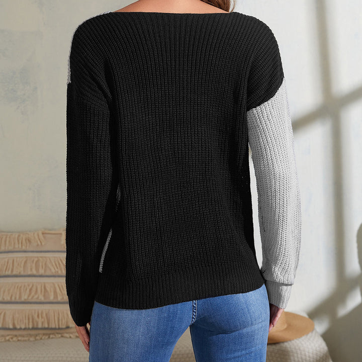 Damen lässiger Pullover mit asymmetrischem Farbspiel und V-Ausschnitt Drune