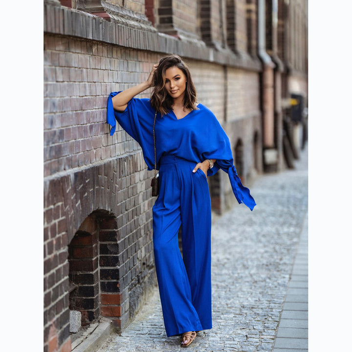 Damen Eleganter Jumpsuit mit weiten Ärmeln und schmalem Taillengürtel Drune