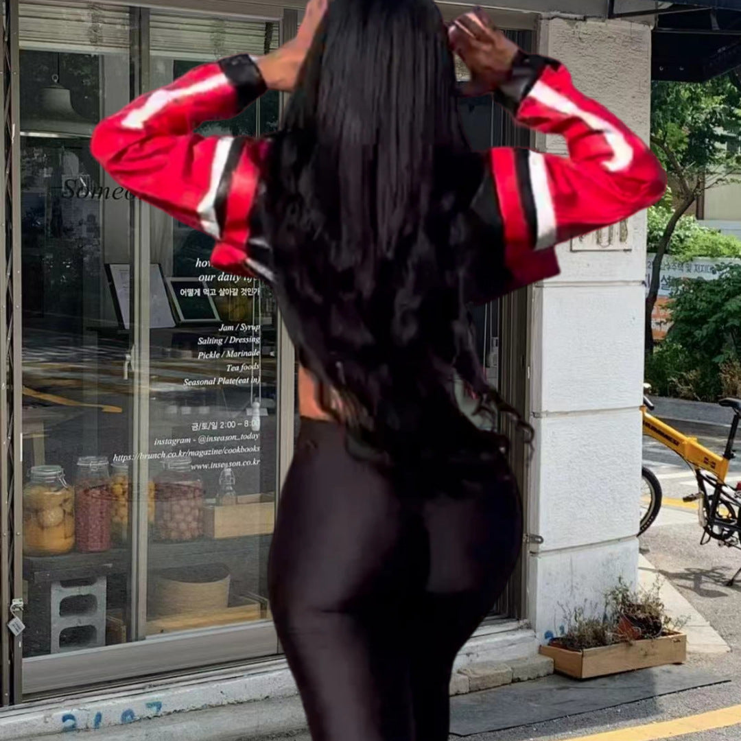 Damen cropped Kunstlederjacke im auffälligen Design Drune