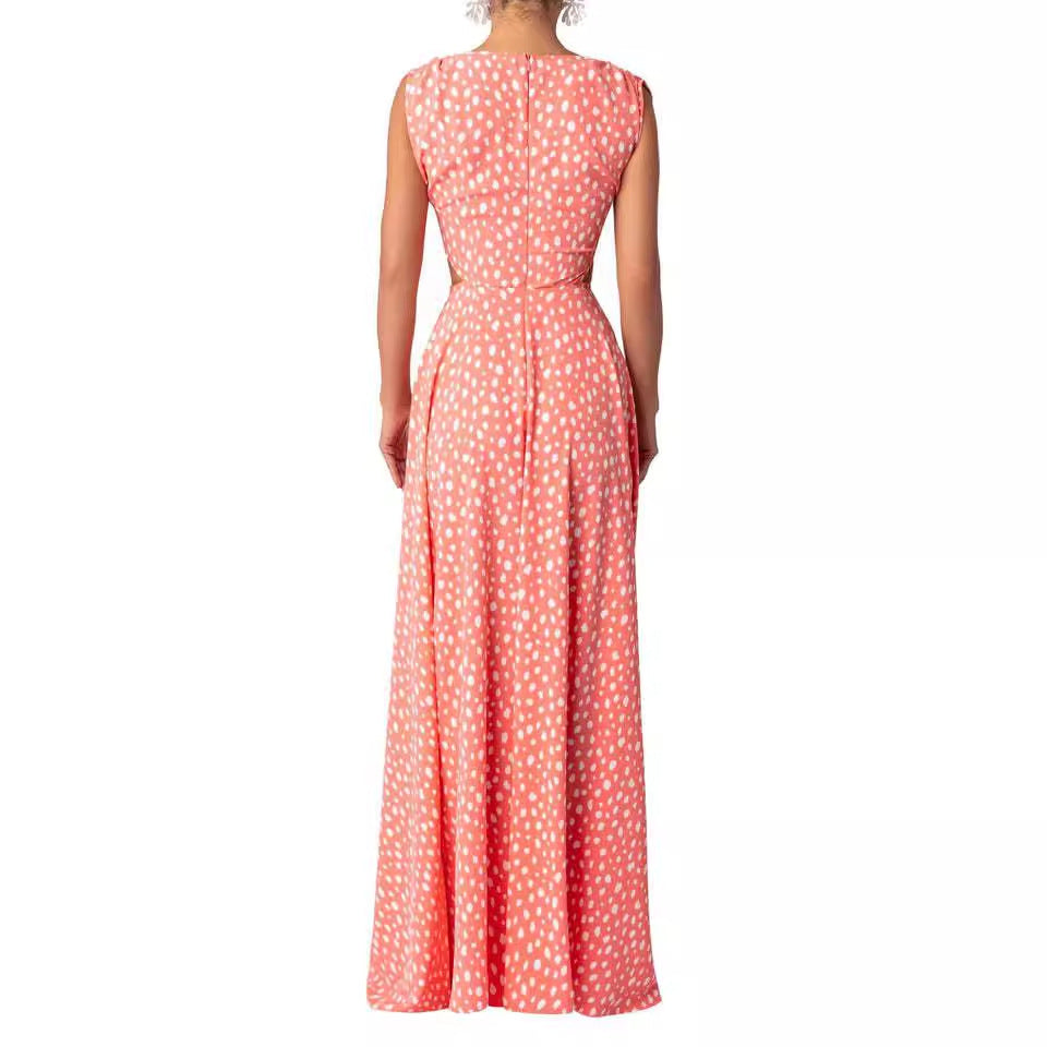 Damen Maxi-Punktkleid mit raffiniertem Schnitt und eleganten Details Drune