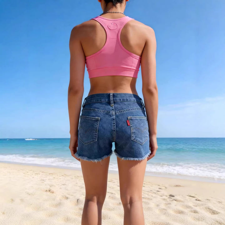Damen lässige Jeansshorts mit ausgefranster Saumkante und hohem Bund Drune