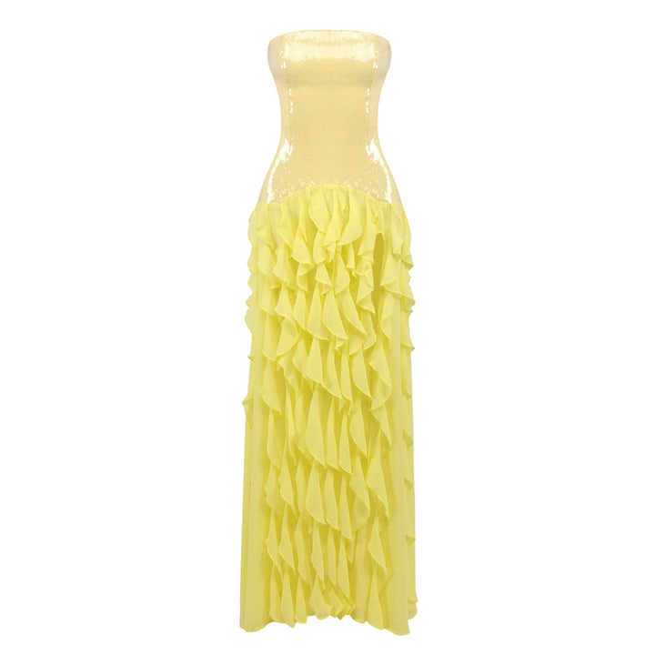 Damen Maxikleid mit Rüschen Drune