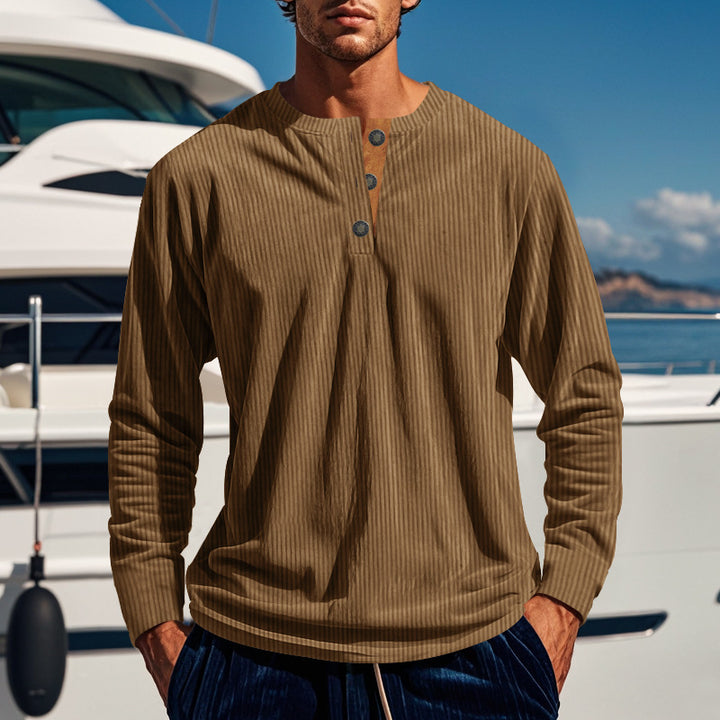Herren Langarm-Henley-Shirt mit strukturiertem Design und Knopfdetails Drune