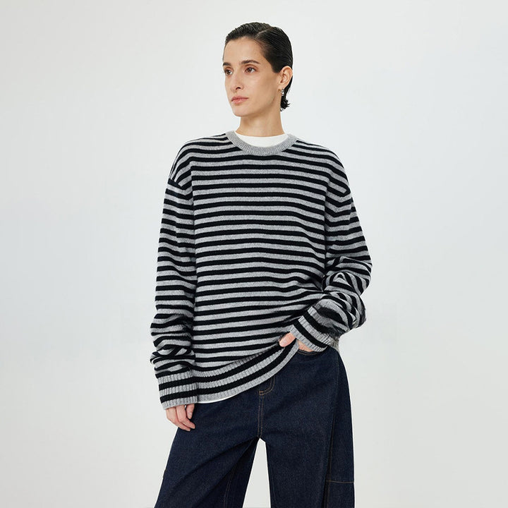 Damen Modischer Rollkragenpullover mit Streifenmuster Drune