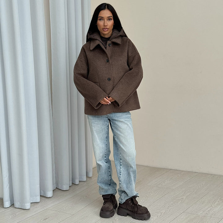Damen Wolljacke mit modernem Kragen und Knopfverschlüssen Drune