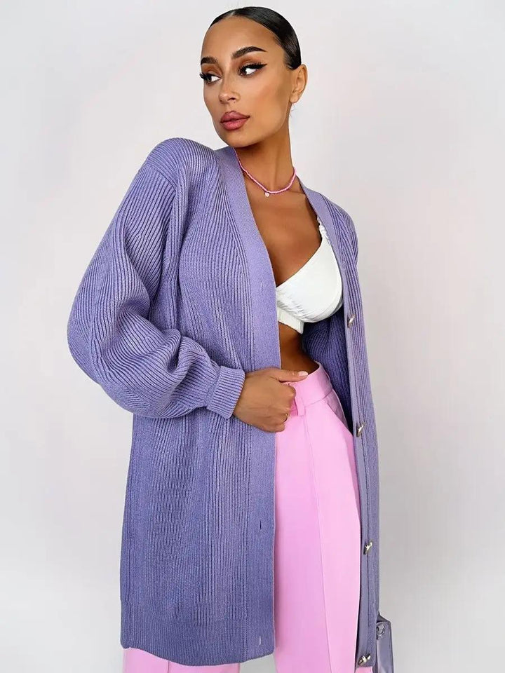 Damen Strickjacke mit Puffärmeln und Knopfdétails Drune