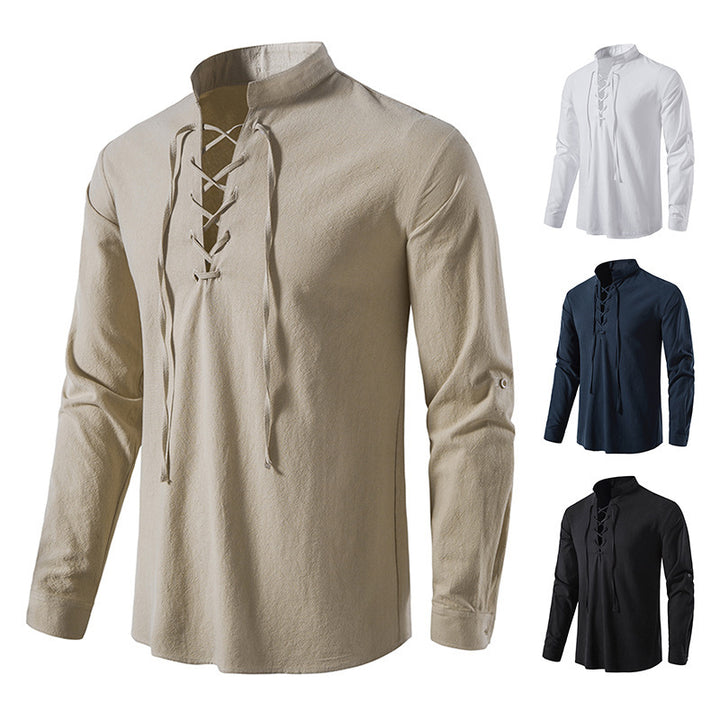 Herren lässiges Baumwollhemd mit Lacing-Design Drune