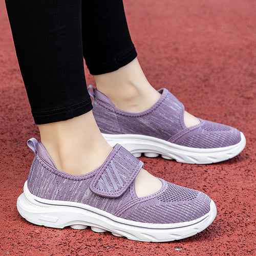 Damen nan Strick-Riemen-Sneaker mit Klettverschluss, gepolstertem Fußbett und stoßdämpfender EVA-Sohle Drune