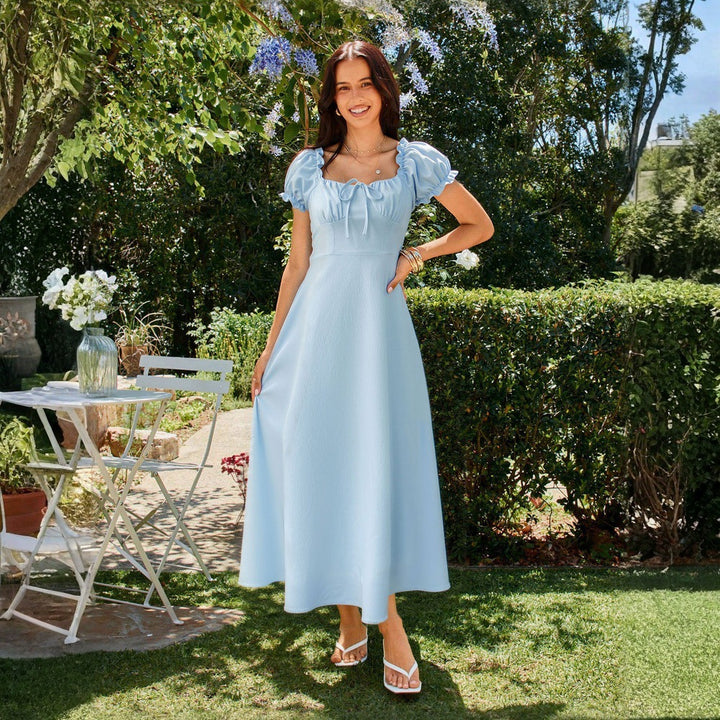 Damen Maxikleid mit Puffärmeln Drune