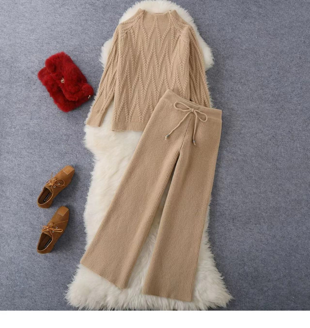 Damen Set aus Strickpullover und Weit geschnittenen Hose Drune