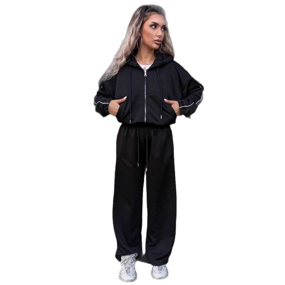 Damen sportliches Freizeit-Set mit hohem Kragen und elastischem Bund Drune