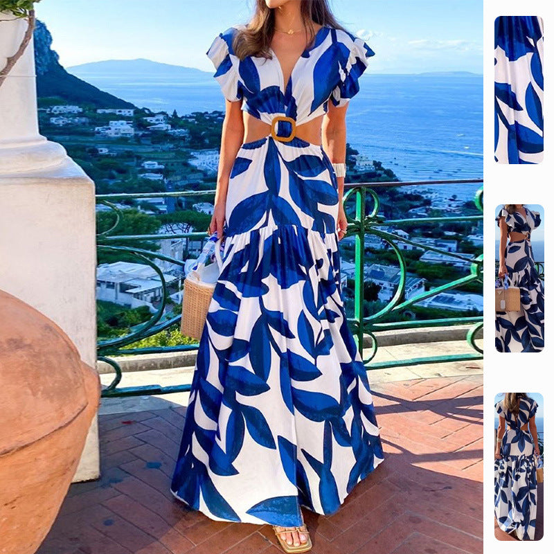 Damen Maxikleid mit tailliertem Schnitt und voluminösen Rüschendetails Drune