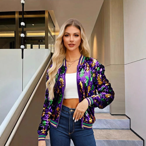 Damen Pailletten-Bomberjacke mit sportivem Schnitt Drune