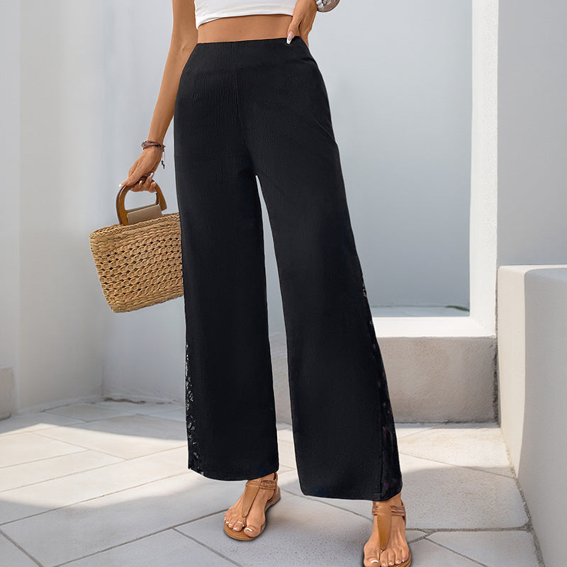 Damen elegante Palazzo-Hose mit Spitzen-Details Drune