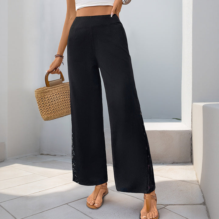 Damen elegante Palazzo-Hose mit Spitzen-Details Drune