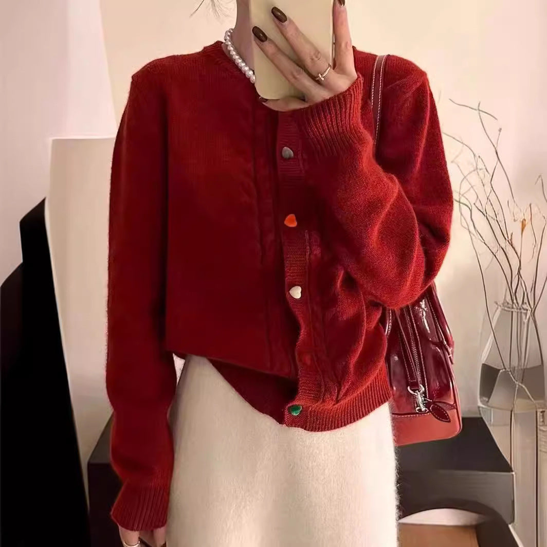 Damen kuschelige Strickjacke mit knopfverzierten Details und verspieltem Design Drune