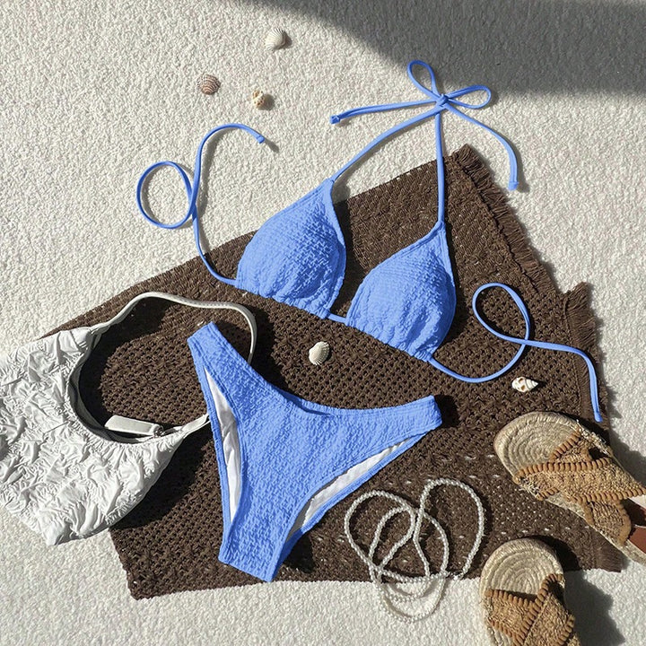 Damen Triangel-Bikini mit modischem Knotendesign und strukturierter Textur Drune