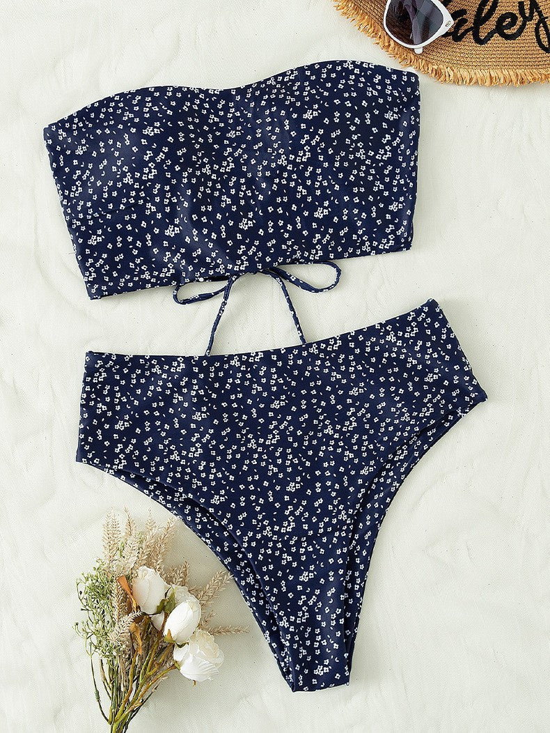 Damen Bandeau-Bikini-Set mit hohem Schnitt und elegantem Wickeldetail Drune
