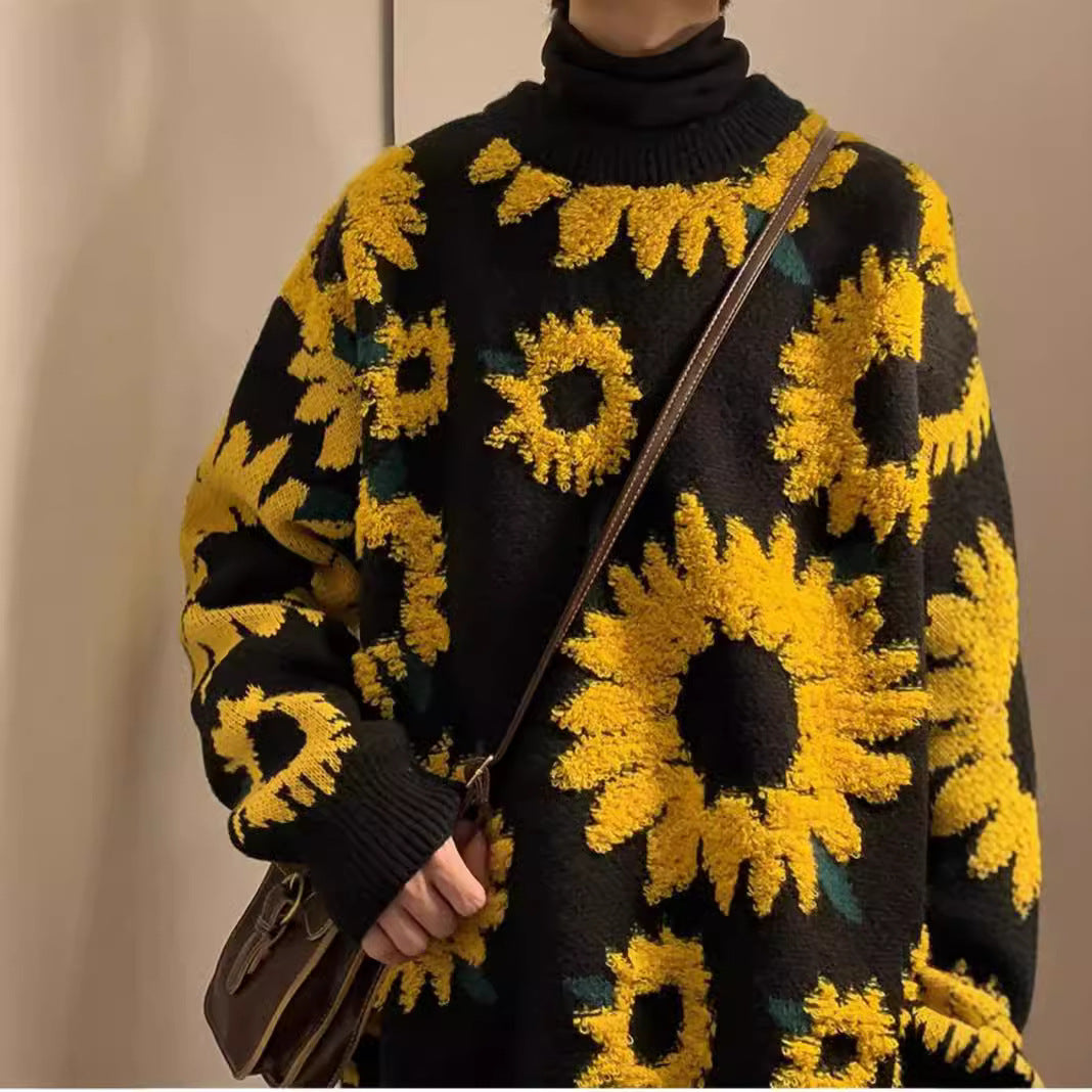 Damen Grobstrickpullover mit floralen Applikationen Drune