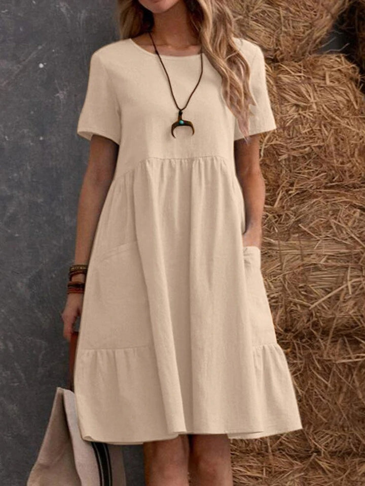 Drune | Lose Tasche einfarbig Rundhalsausschnitt Kleid