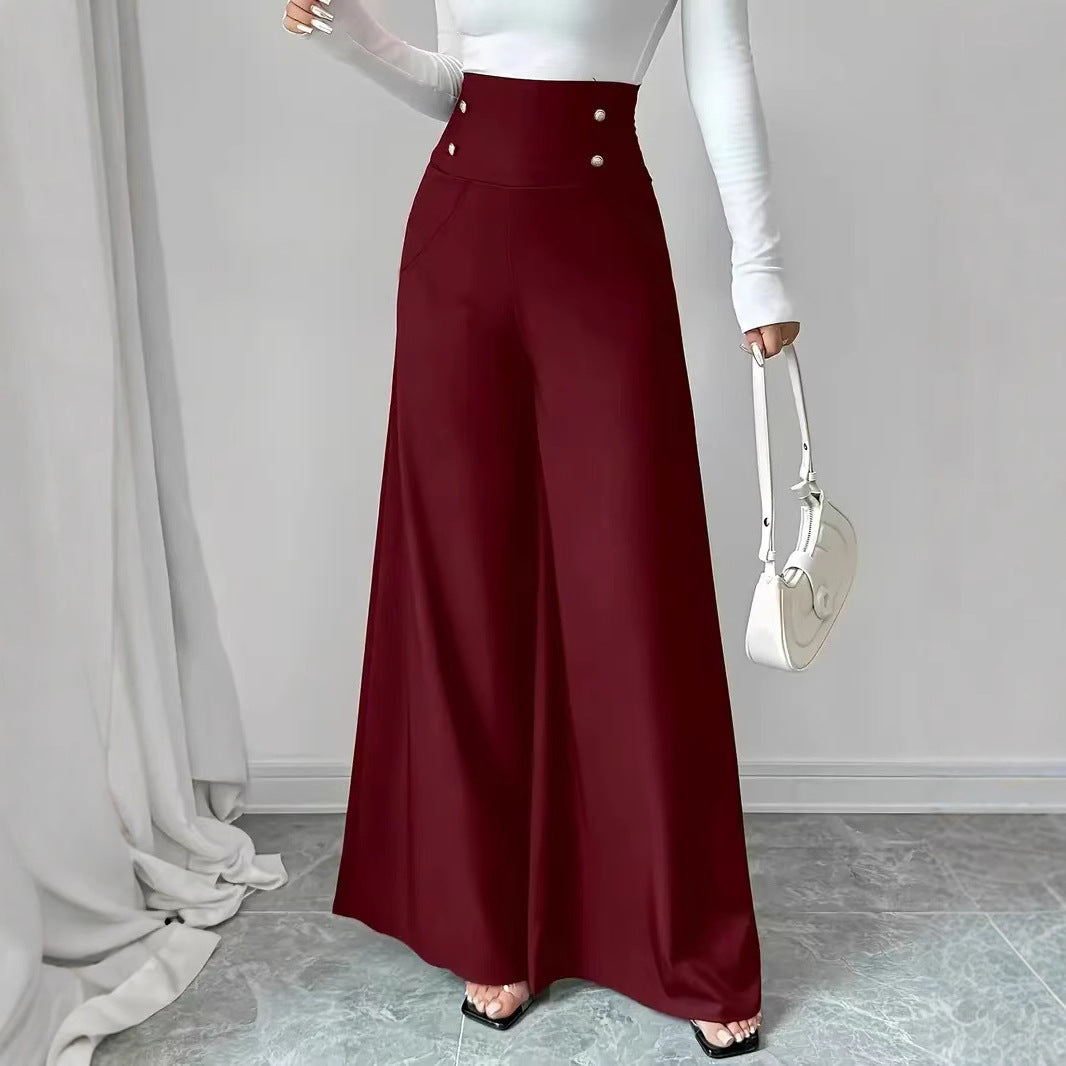 Damen Hochtaillierte Palazzo-Hose mit dekorativen Knöpfen Drune
