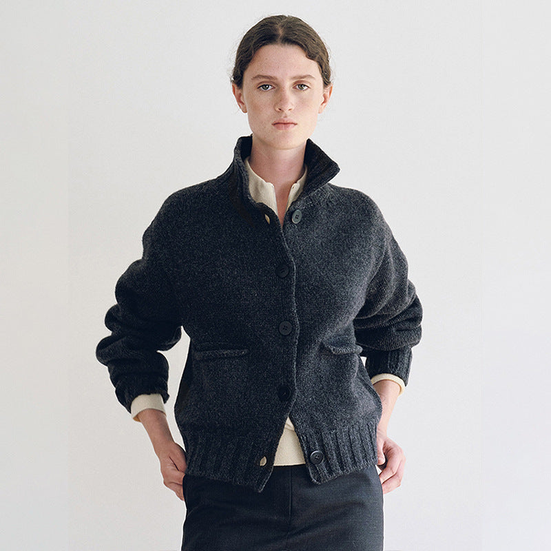 Damen Sportlicher Strickcardigan mit Kragen Drune