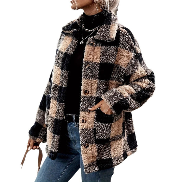 Damen Plüschjacke mit weichem Stoff und stylischem Karomuster Drune