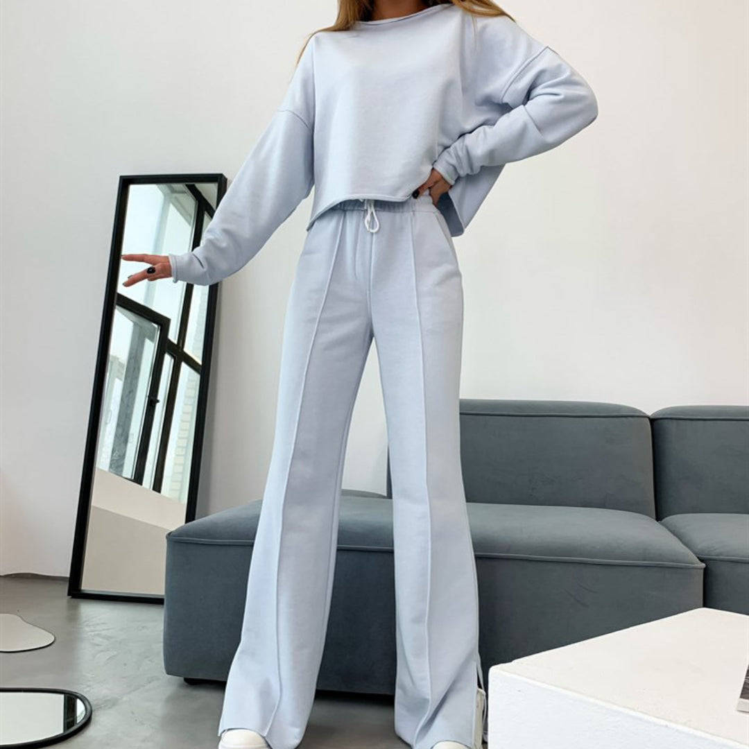 Damen modisches Cropped Sweatshirt und weit geschnittene Lounge-Hose Drune