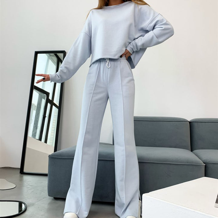 Damen modisches Cropped Sweatshirt und weit geschnittene Lounge-Hose Drune