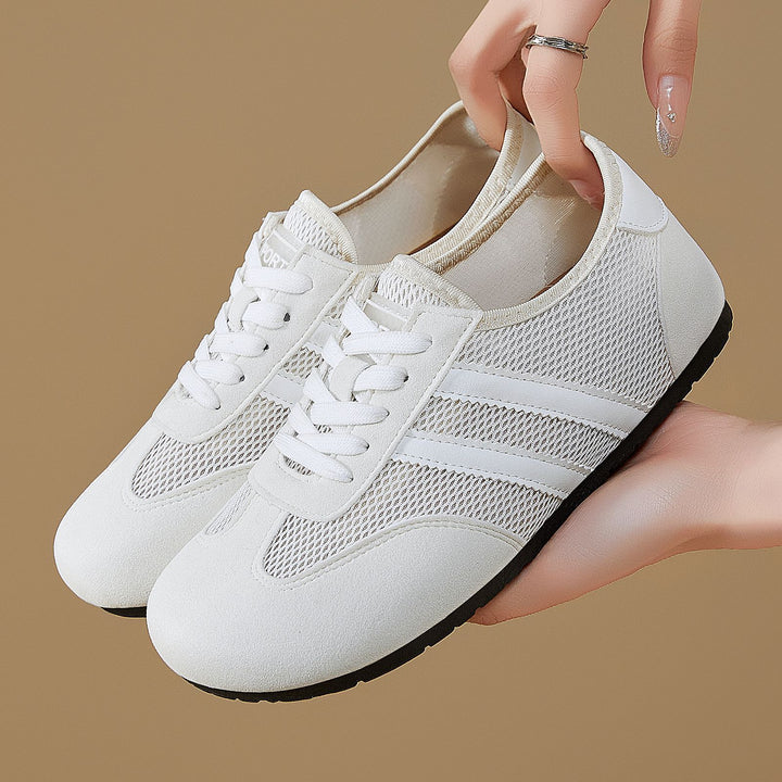 Damen nan retro-sportlicher Low-Top Sneaker mit atmungsaktivem Mesh, Veloursüberzügen und rutschfester Gummilaufsohle Drune