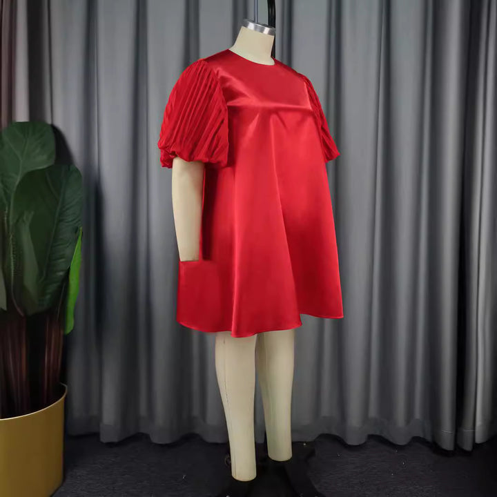 Damen exklusives Satin Kleid mit elegantem Rüschensaum Drune