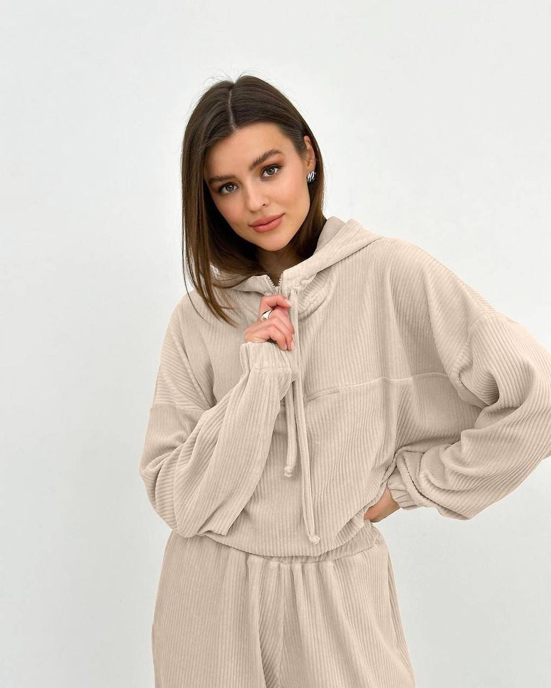 Damen Lässiger Kapuzenpullover mit Rippstruktur Drune