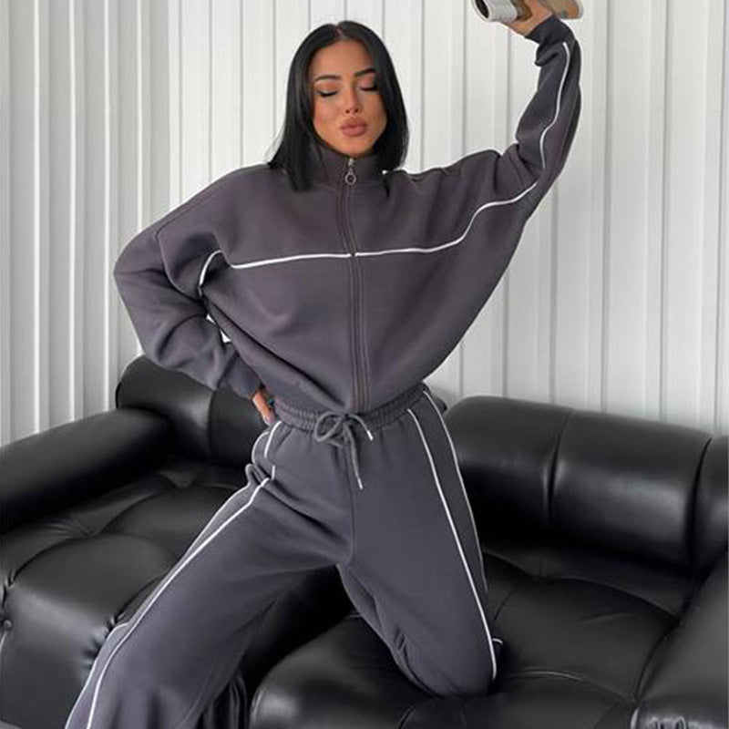 Damen sportlicher Crop-Top und weite Trainingshose Set Drune