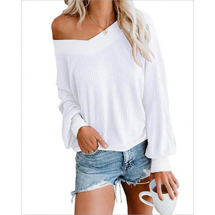 Damen Off-Shoulder Strickpullover mit voluminösen Ärmeln Drune