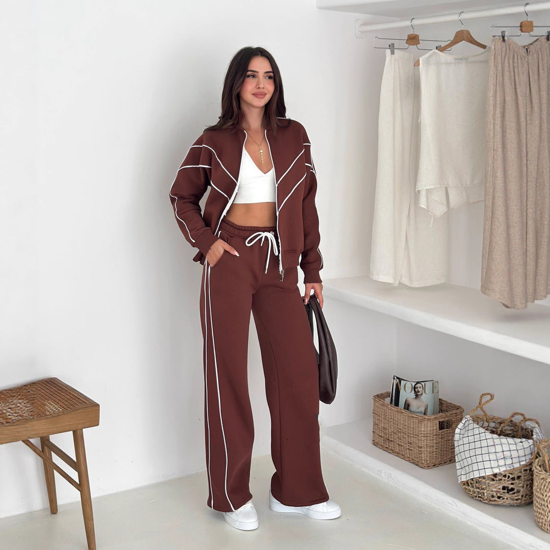 Damen Sportanzug mit stylischen Kontrastelementen und hohem Kragen Drune