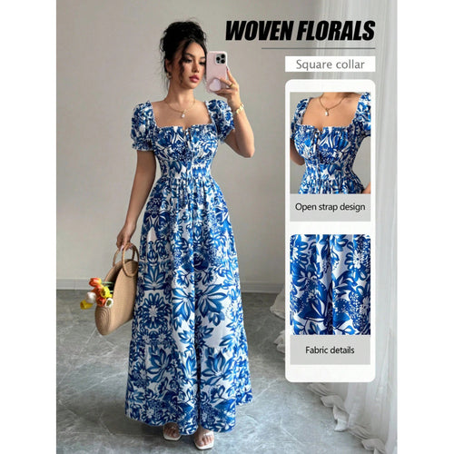 Damen Maxikleid mit quadratischem Ausschnitt und offenen Trägern Drune