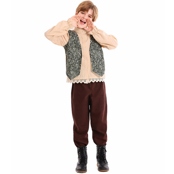 Unisex nan Kinderkostüm Set mit bestickter Paisley-Weste und Rüschenbluse Drune