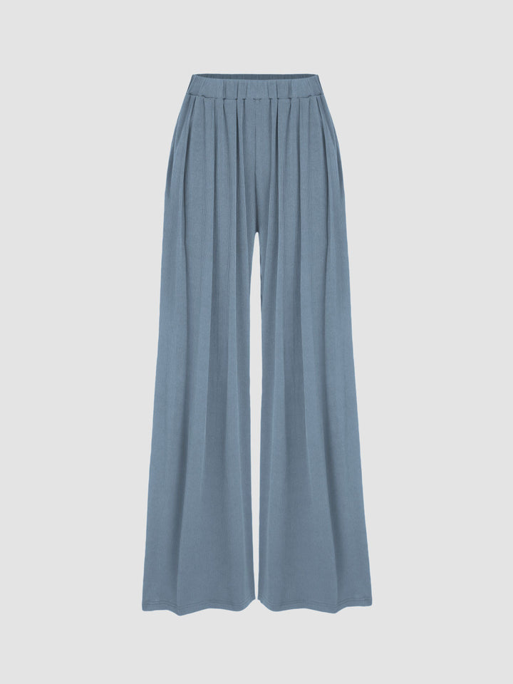 Damen weite Palazzo-Hose mit eleganten Falten und elastischem Bund Drune
