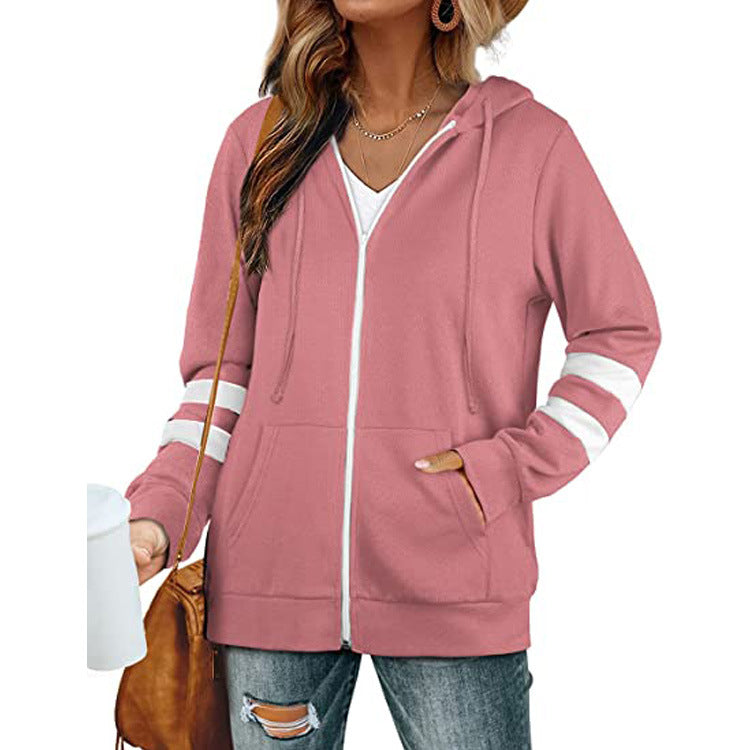 Damen sportliche Kapuzenjacke mit kontrastierenden Streifen Drune