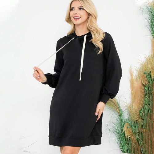 Damen Hoodie-Kleid mit eleganten Puffärmeln und praktischer Kängurutasche Drune