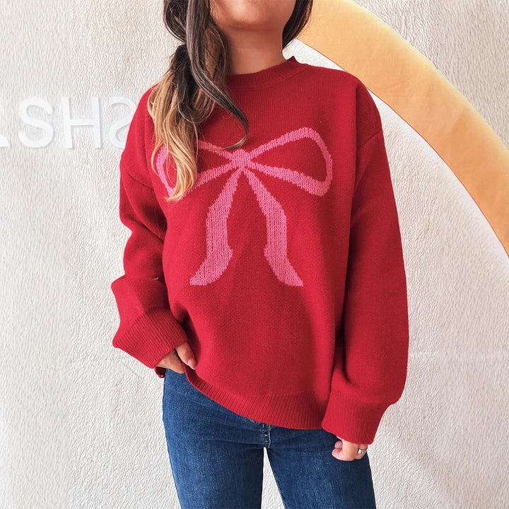 Damen kuscheliger Pullover mit verspieltem Schleifenmuster Drune