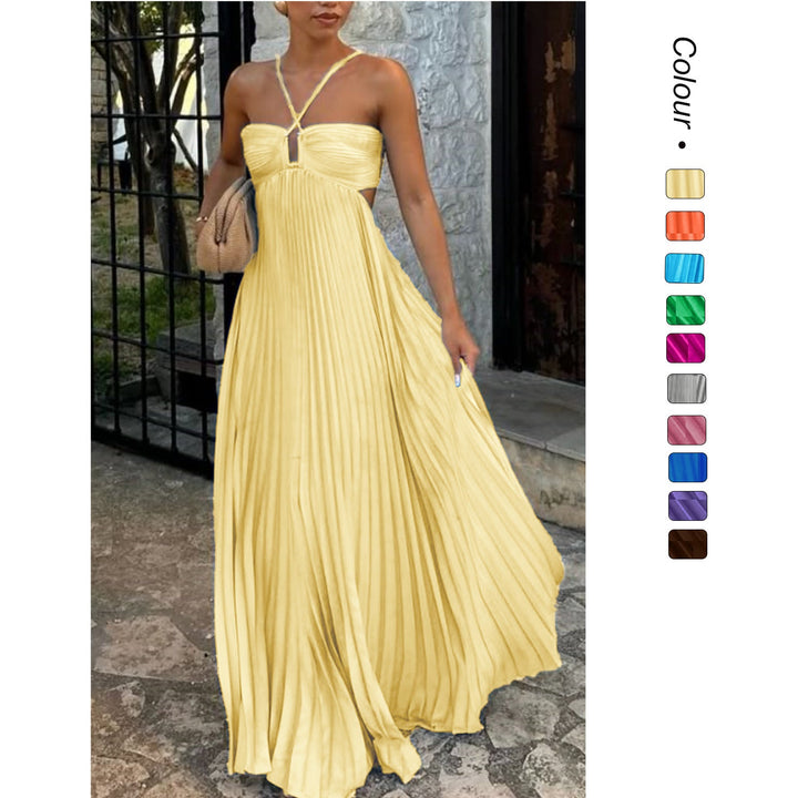 Damen Plisseekleid mit schulterfreiem Design und raffinierten Trägerdetails Drune