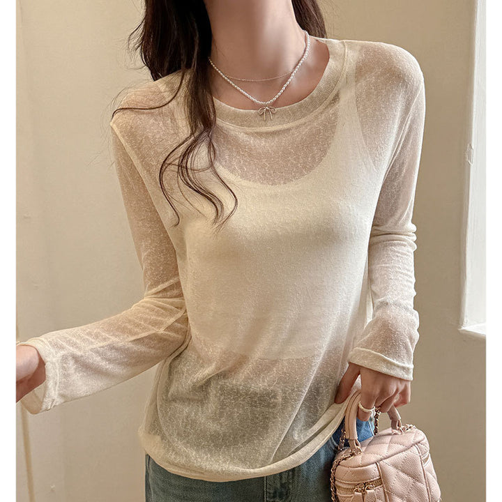 Damen transparentes Langarmshirt aus leichtem, luftdurchlässigem Material Drune