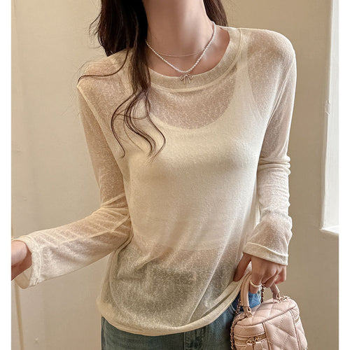 Damen transparentes Langarmshirt aus leichtem, luftdurchlässigem Material Drune